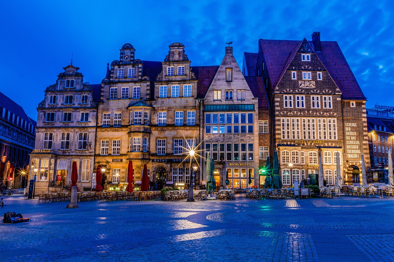 Bremen, Marktplatz, Blaue stunde Nacht Innenstadt Historisch Alte Gebäude