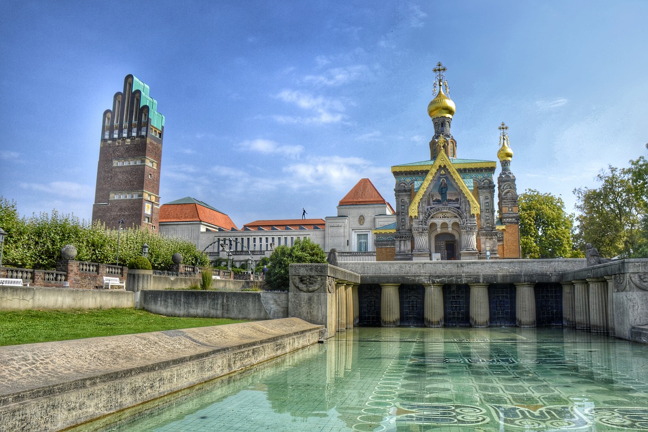 Darmstadt Innenstadt Brunnen Wasser Kirche Dom Marktplatz Historisch Gebäude Architektur