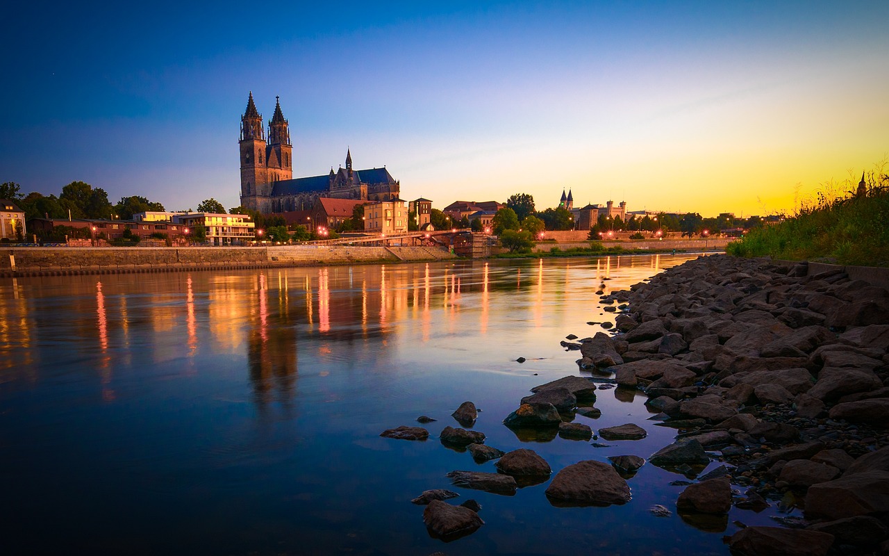 Sachsen-anhalt, Dom, Magdeburg Fluss Abend Innenstadt Historisch